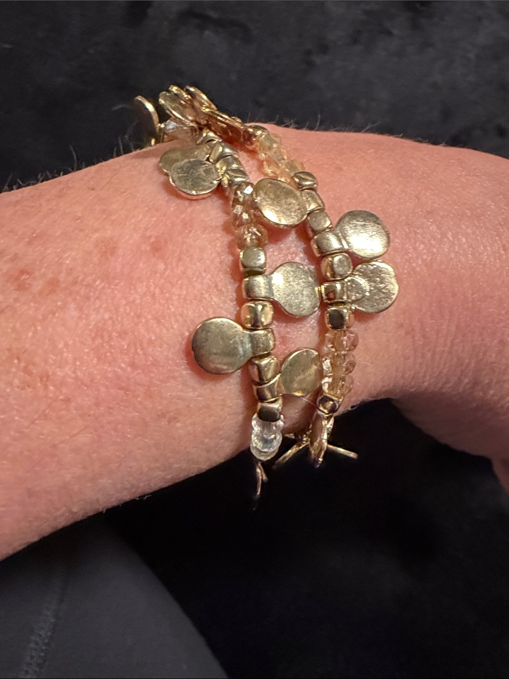 Artisan Gold Tone Disc Charm Crystal Beaded Bracelets Set of 2